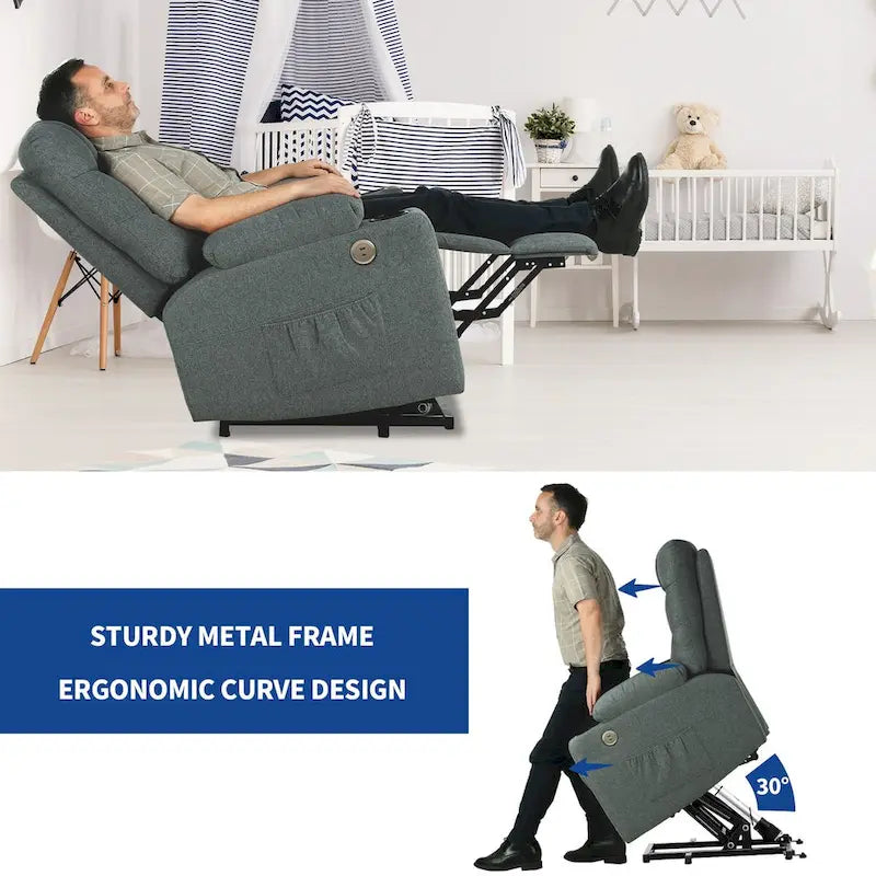 Fauteuil inclinable releveur en flanelle gris et marron, pour 1 personne