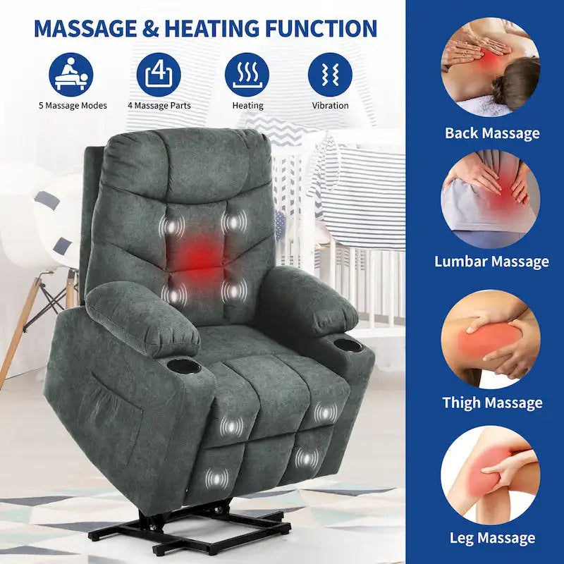 Fauteuil inclinable releveur en flanelle gris et marron, pour 1 personne