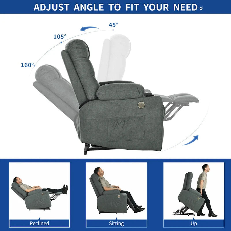 Fauteuil inclinable releveur en flanelle gris et marron, pour 1 personne