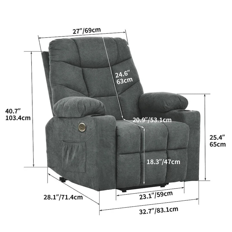 Fauteuil inclinable releveur en flanelle gris et marron, pour 1 personne