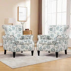 Fauteuil rembourré capitonné à accoudoirs roulés, motifs floraux et unis, avec garniture cloutée, une place, lot de 2