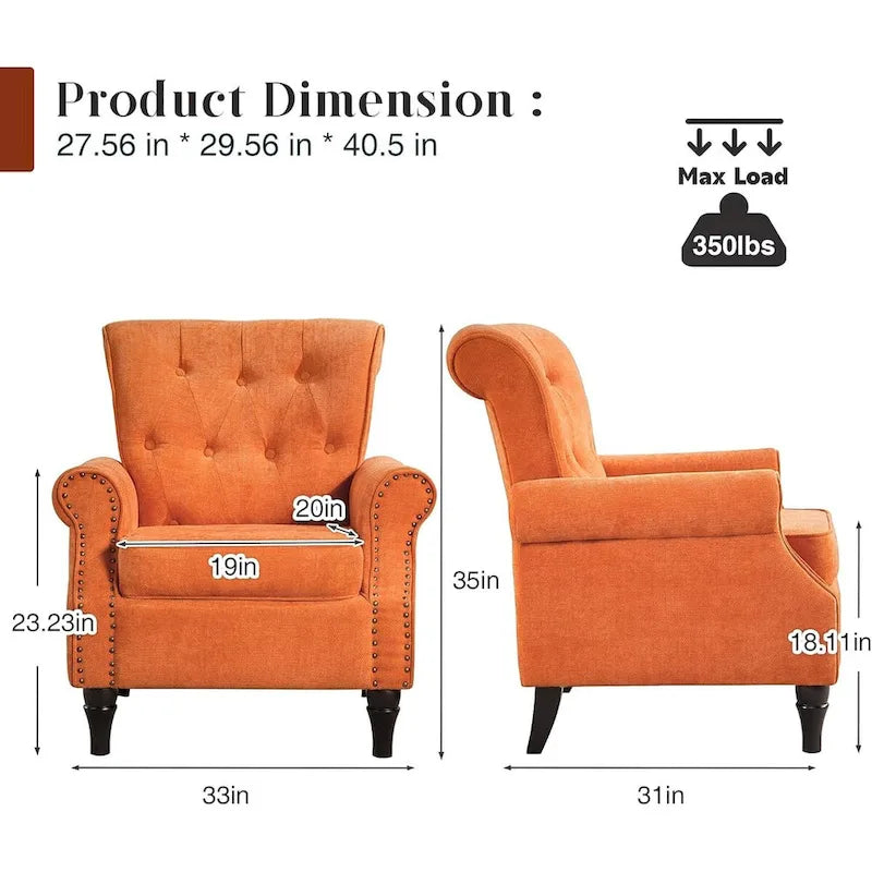 Fauteuil rembourré capitonné à accoudoirs roulés, motifs floraux et unis, avec garniture cloutée, une place, lot de 2