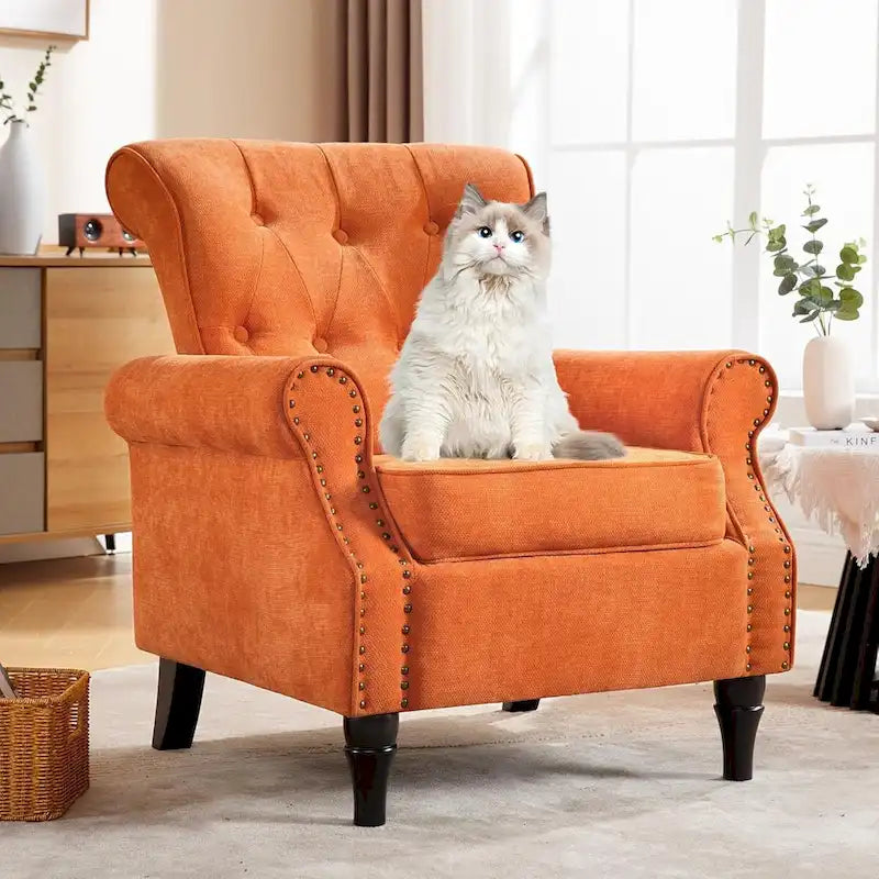 Fauteuil rembourré capitonné à accoudoirs roulés, motifs floraux et unis, avec garniture cloutée, une place, lot de 2