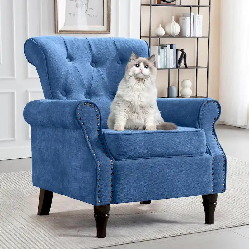 Fauteuil rembourré capitonné à accoudoirs roulés, motifs floraux et unis, avec garniture cloutée, une place, lot de 2
