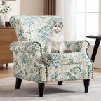 Fauteuil rembourré capitonné à accoudoirs roulés, motifs floraux et unis, avec garniture cloutée, une place, lot de 2