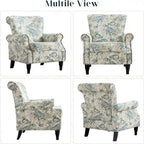 Fauteuil rembourré capitonné à accoudoirs roulés, motifs floraux et unis, avec garniture cloutée, une place, lot de 2