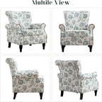 Fauteuil rembourré capitonné à accoudoirs roulés, motifs floraux et unis, avec garniture cloutée, une place, lot de 2