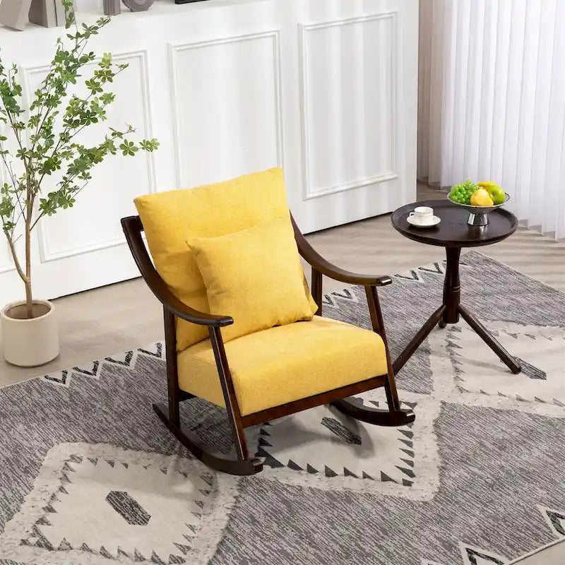 Fauteuil à bascule en tissu tressé jaune / marron clair / vert clair, une place