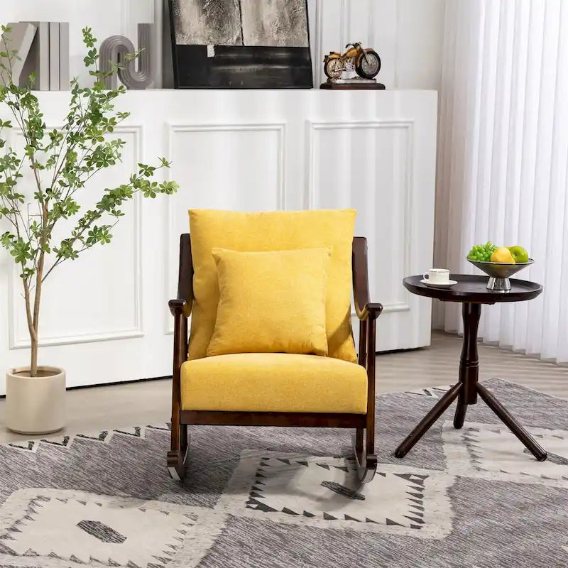 Fauteuil à bascule en tissu tressé jaune / marron clair / vert clair, une place