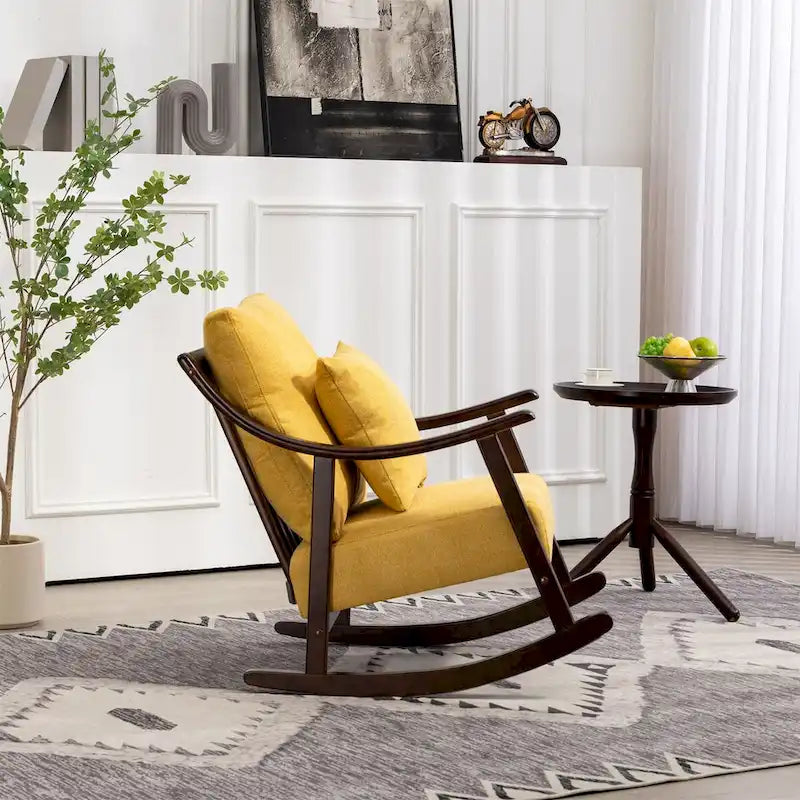 Fauteuil à bascule en tissu tressé jaune / marron clair / vert clair, une place
