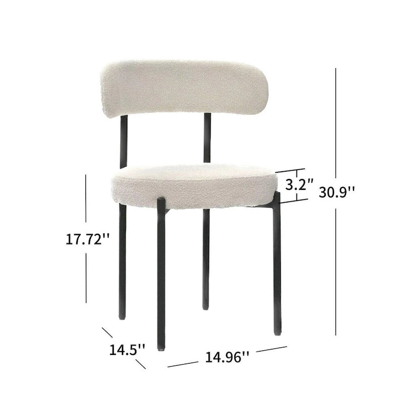 Lot de 2 chaises de salle à manger avec dossier incurvé en tissu bouclé, blanc/gris/vert/marron