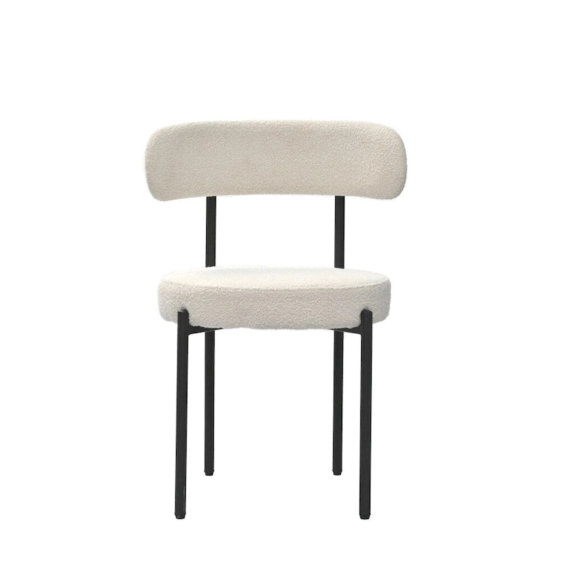 Lot de 2 chaises de salle à manger avec dossier incurvé en tissu bouclé, blanc/gris/vert/marron