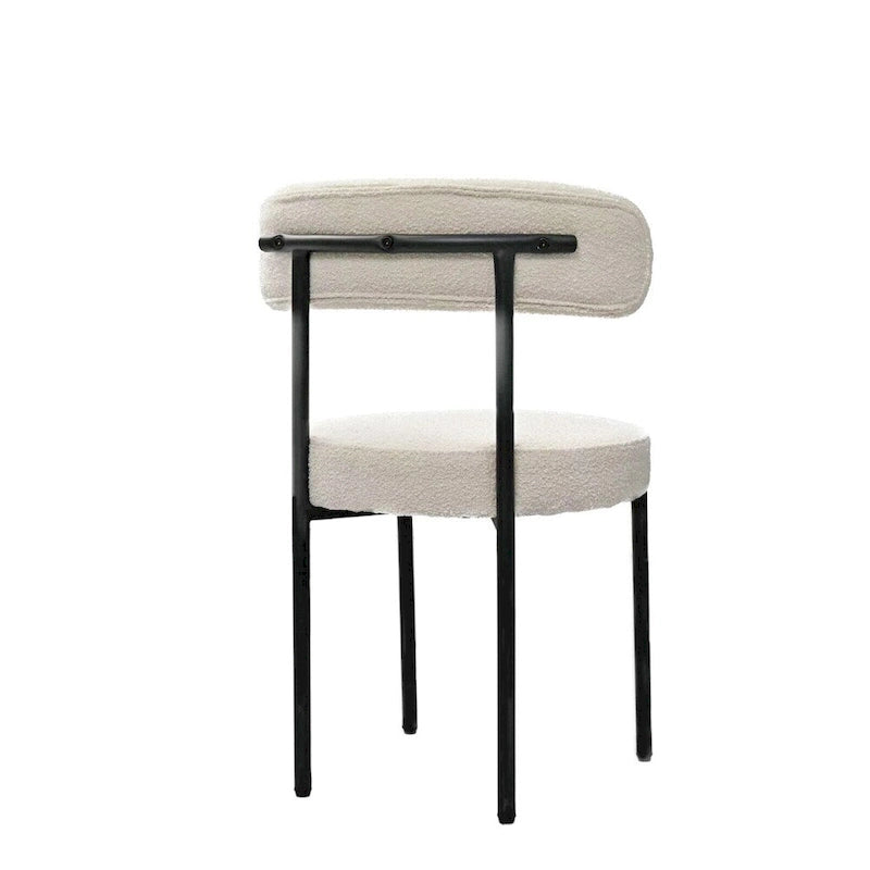 Lot de 2 chaises de salle à manger avec dossier incurvé en tissu bouclé, blanc/gris/vert/marron
