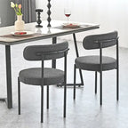 Lot de 2 chaises de salle à manger avec dossier incurvé en tissu bouclé, blanc/gris/vert/marron