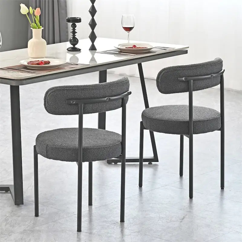 Lot de 2 chaises de salle à manger avec dossier incurvé en tissu bouclé, blanc/gris/vert/marron