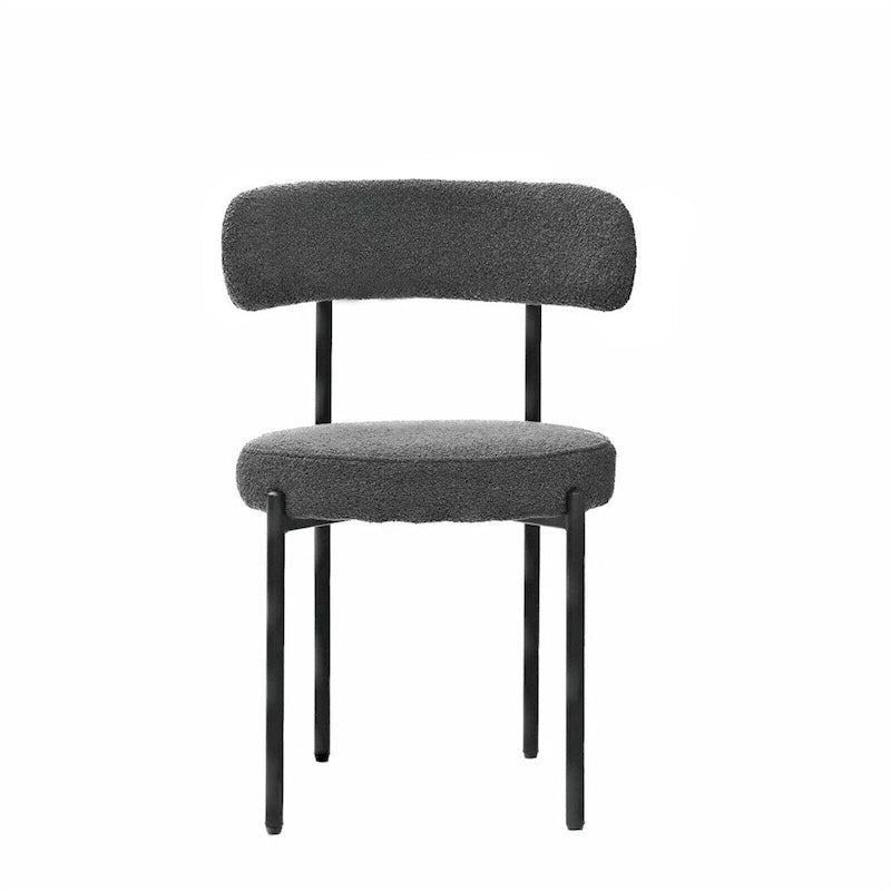 Lot de 2 chaises de salle à manger avec dossier incurvé en tissu bouclé, blanc/gris/vert/marron