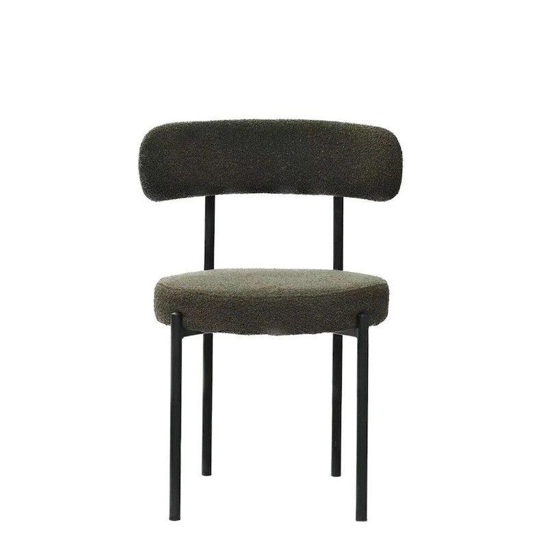 Lot de 2 chaises de salle à manger avec dossier incurvé en tissu bouclé, blanc/gris/vert/marron
