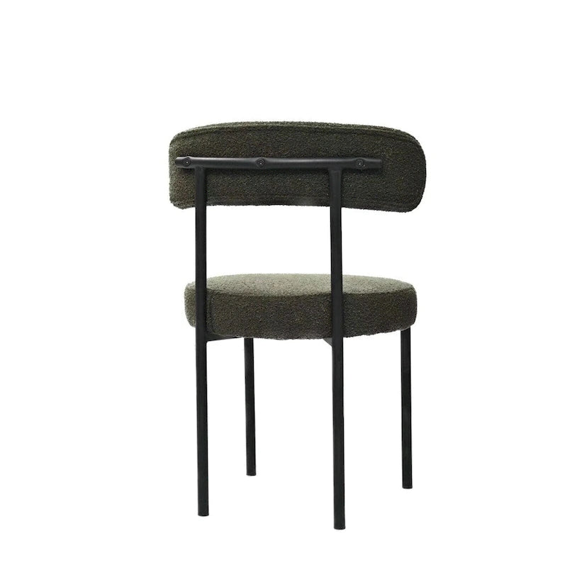 Lot de 2 chaises de salle à manger avec dossier incurvé en tissu bouclé, blanc/gris/vert/marron