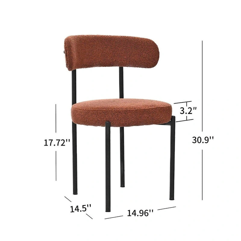 Lot de 2 chaises de salle à manger avec dossier incurvé en tissu bouclé, blanc/gris/vert/marron