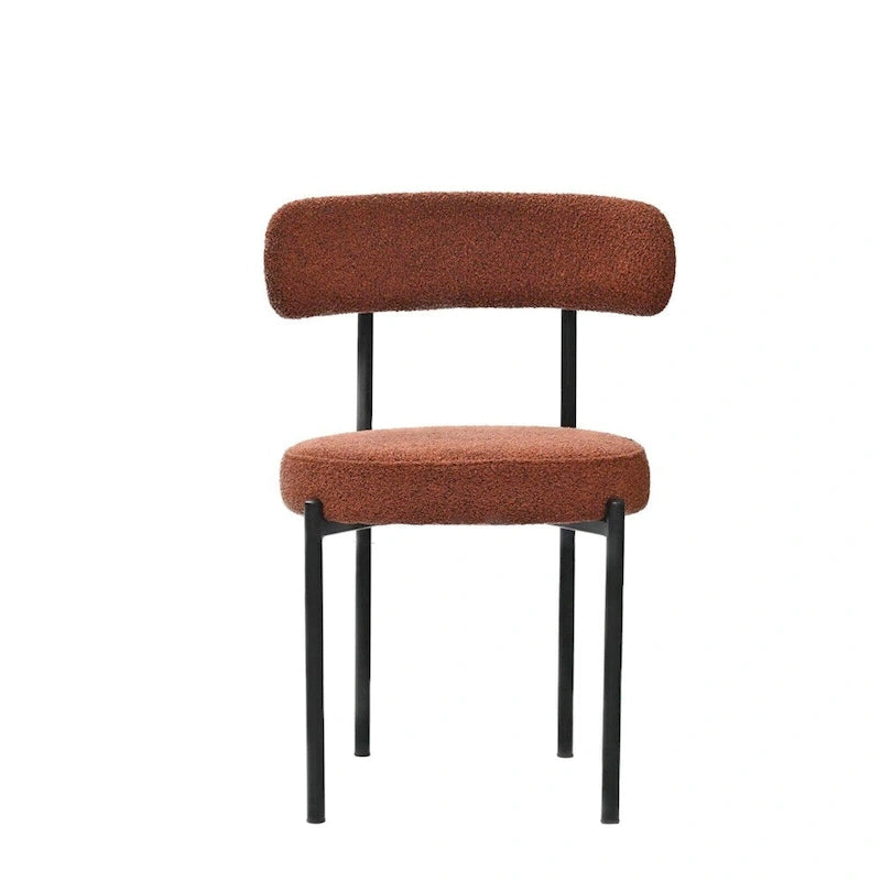 Lot de 2 chaises de salle à manger avec dossier incurvé en tissu bouclé, blanc/gris/vert/marron