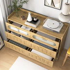 Commode 6 tiroirs en bois naturel et doré, simple, L119 x P41 x H79 cm