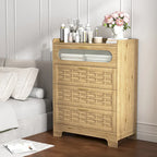Commode 6 tiroirs en bois naturel et doré, simple, L119 x P41 x H79 cm