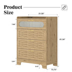 Commode 6 tiroirs en bois naturel et doré, simple, L119 x P41 x H79 cm