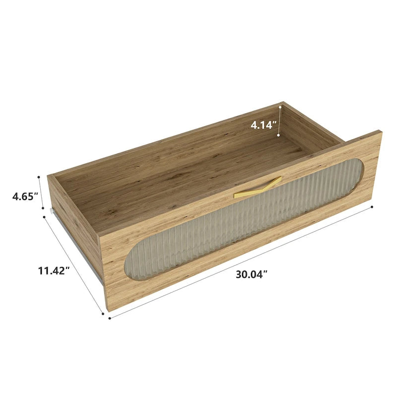 Commode 6 tiroirs en bois naturel et doré, simple, L119 x P41 x H79 cm