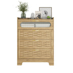 Commode 6 tiroirs en bois naturel et doré, simple, L119 x P41 x H79 cm