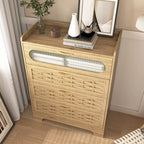 Commode 6 tiroirs en bois naturel et doré, simple, L119 x P41 x H79 cm
