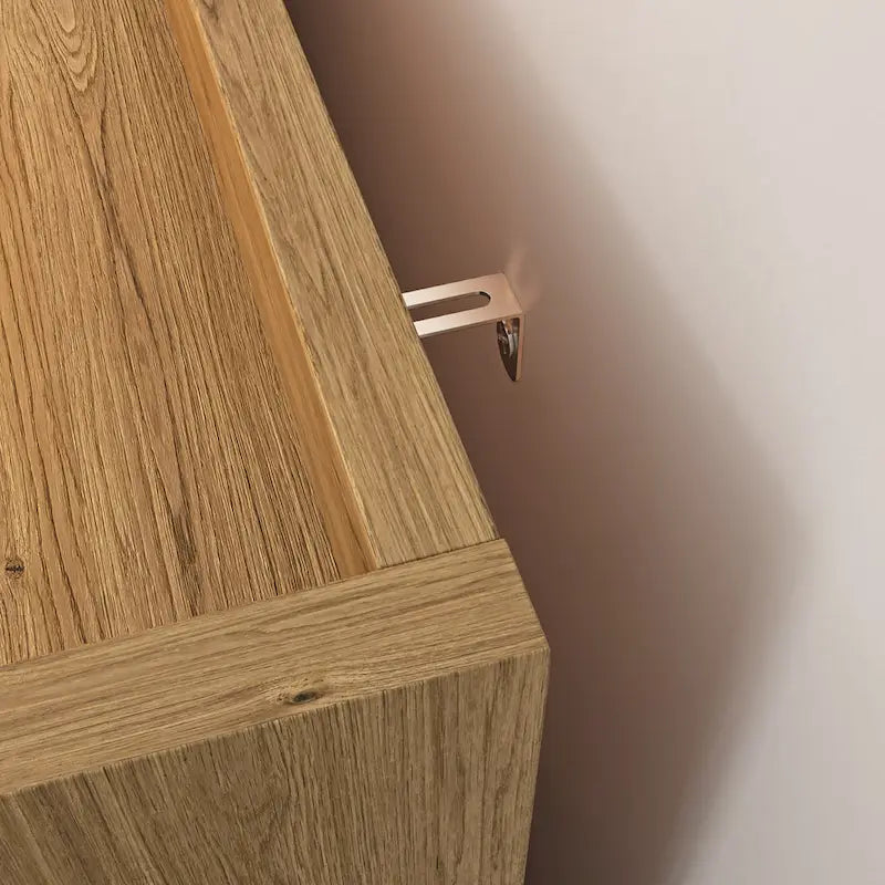 Commode 6 tiroirs en bois naturel et doré, simple, L119 x P41 x H79 cm