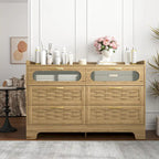 Commode 6 tiroirs en bois naturel et doré, simple, L119 x P41 x H79 cm
