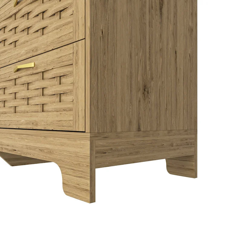 Commode 6 tiroirs en bois naturel et doré, simple, L119 x P41 x H79 cm
