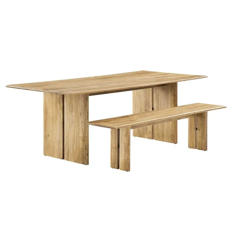 Table de salle à manger rectangulaire et banc en Chêne / Noyer, 8 places