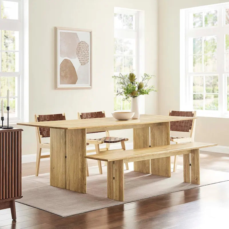 Table de salle à manger rectangulaire et banc en Chêne / Noyer, 8 places