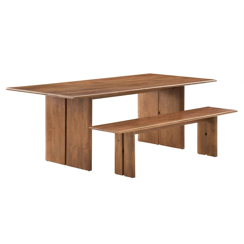 Table de salle à manger rectangulaire et banc en Chêne / Noyer, 8 places