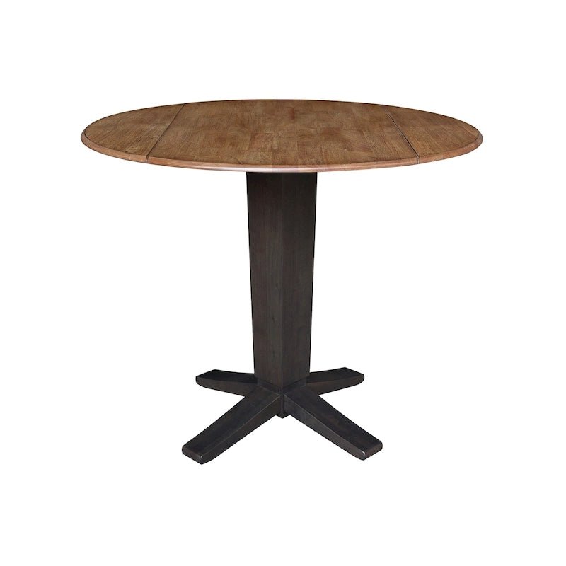 Table de salle à manger à pied central, rabattable, noire/hickory, 2 à 4 places