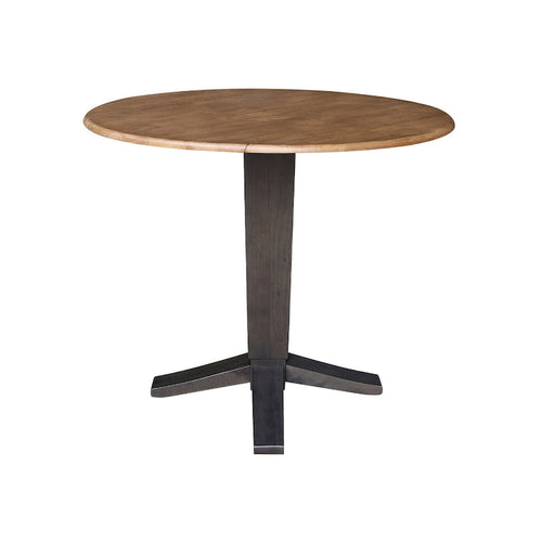 Table de salle à manger à pied central, rabattable, noire/hickory, 2 à 4 places