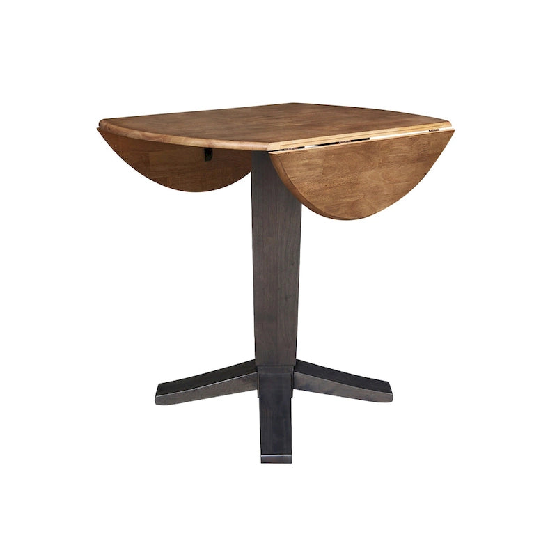 Table de salle à manger à pied central, rabattable, noire/hickory, 2 à 4 places