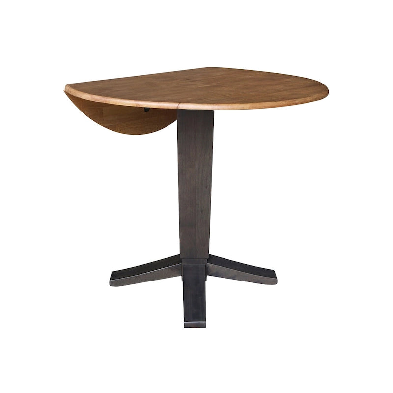 Table de salle à manger à pied central, rabattable, noire/hickory, 2 à 4 places