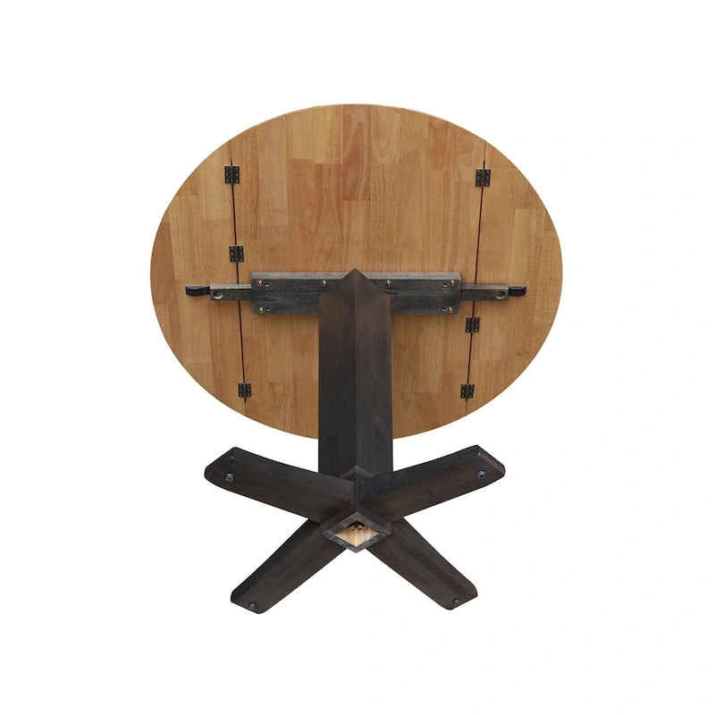 Table de salle à manger à pied central, rabattable, noire/hickory, 2 à 4 places