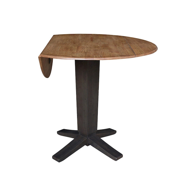 Table de salle à manger à pied central, rabattable, noire/hickory, 2 à 4 places