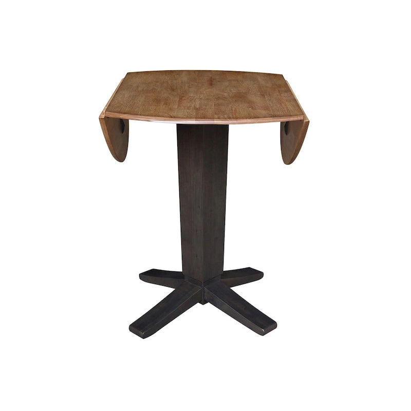 Table de salle à manger à pied central, rabattable, noire/hickory, 2 à 4 places