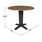 Table de salle à manger à pied central, rabattable, noire/hickory, 2 à 4 places