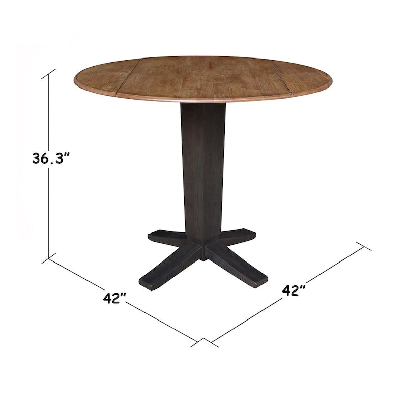 Table de salle à manger à pied central, rabattable, noire/hickory, 2 à 4 places