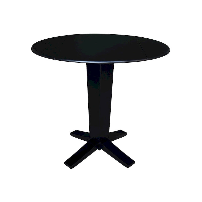 Table de salle à manger à pied central, rabattable, noire/hickory, 2 à 4 places