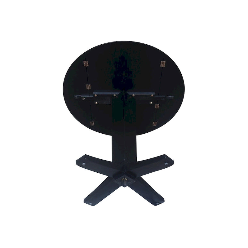 Table de salle à manger à pied central, rabattable, noire/hickory, 2 à 4 places