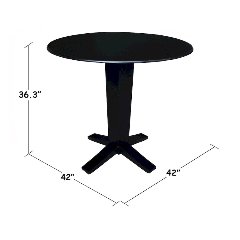 Table de salle à manger à pied central, rabattable, noire/hickory, 2 à 4 places