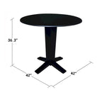 Table de salle à manger à pied central, rabattable, noire/hickory, 2 à 4 places