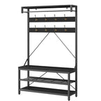 Meuble d'entrée avec banc à chaussures et étagères de rangement – Noir / Gris / Marron, 1 personne